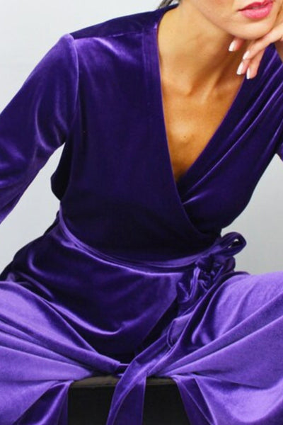 Old Hollywood Glamour- Purple Velvet Loungewear Jumpsuit