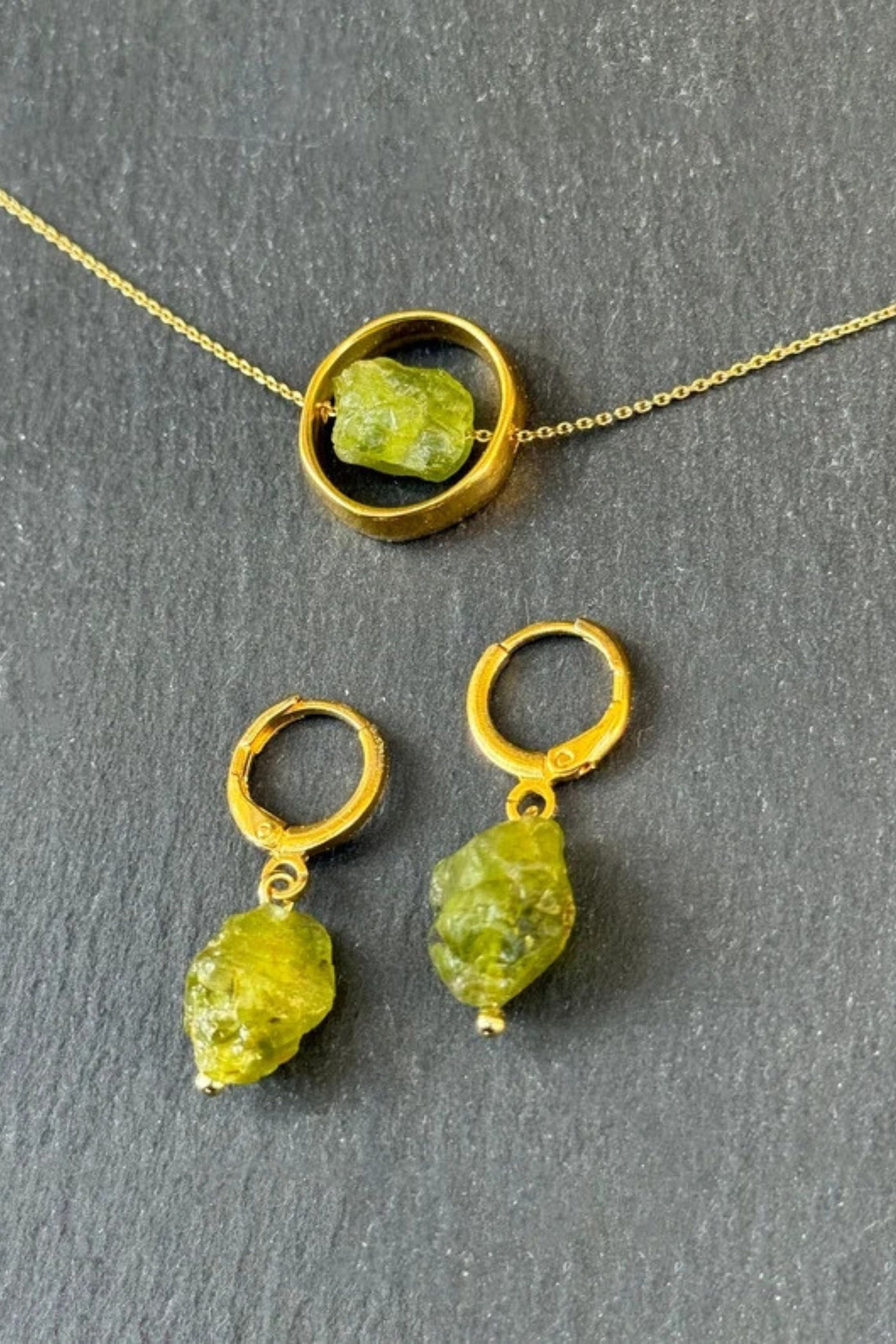 Raw Peridot Earrings, Peridot Gift, Peridot Necklace, Peridot Set, Raw Crystal Gift, Spring Gifts, Spring Necklace, Peridot Necklace