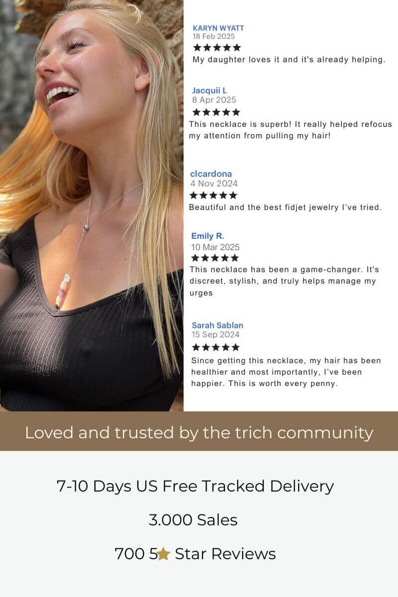 trichotillomania support necklace, stop hair pulling, soothing trichotllomania 

