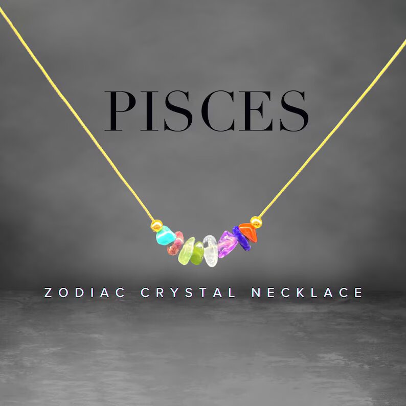 Pisces Necklace Raw Crystals Zodiac Sign Astrology Choker Crystal Jewelry, Pisces Birthday, Pisces Gift, Pisces Jewelry, Zodiac necklace