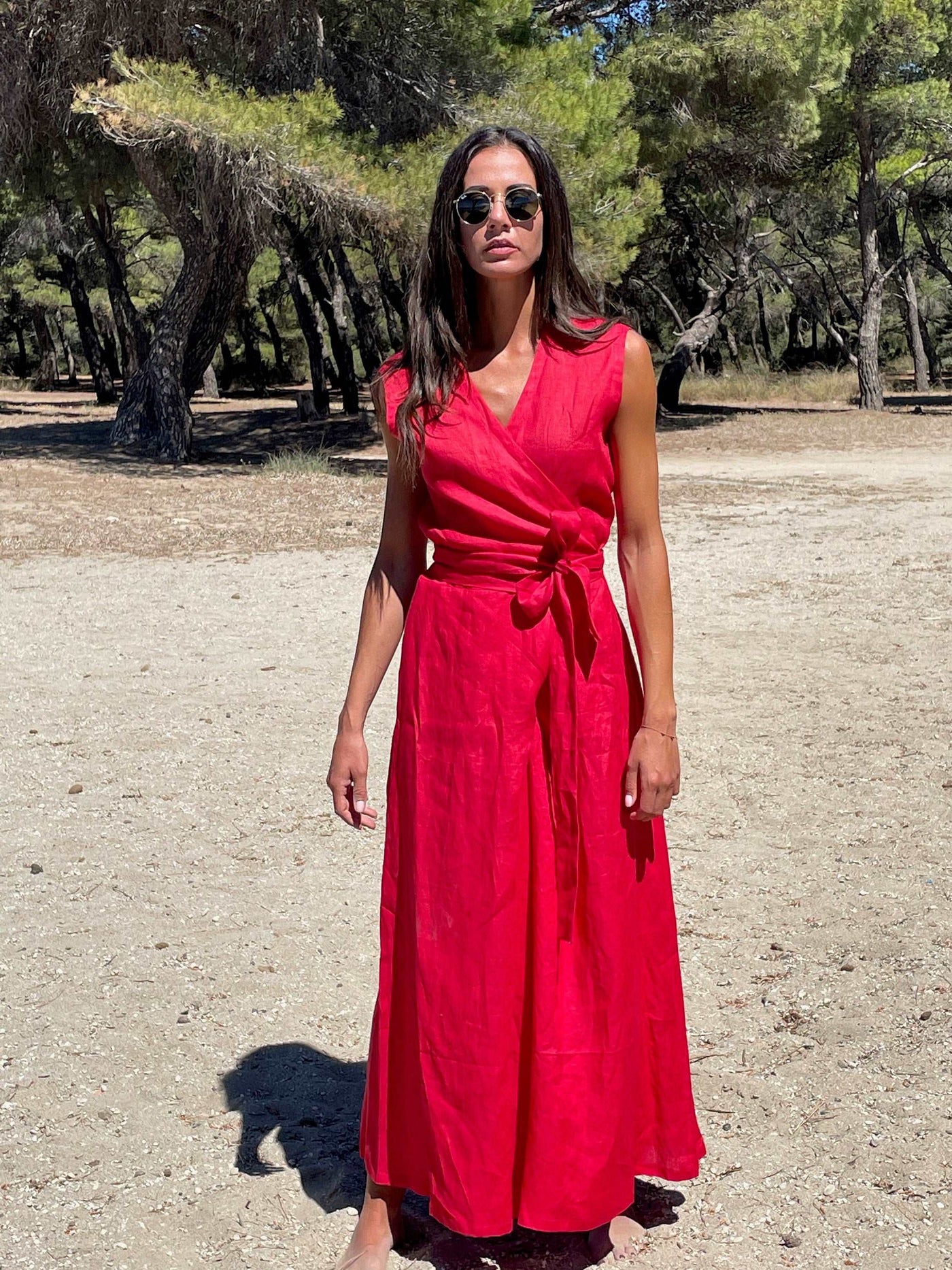 Wide Leg Linen Jumpsuit in Vibrant Red, Wrap Linen Jumpsuit, Linen Jumpsuit for Women , Linen Romper, Linen Jumpsuit Dress, Red linen romper