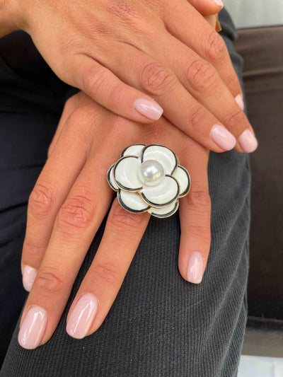 Camellia Ring, Camellia White Ring Flower Ring Pearl ring Ceramic Ring Gift for her Flower ring X Large White Ring Adjustable size