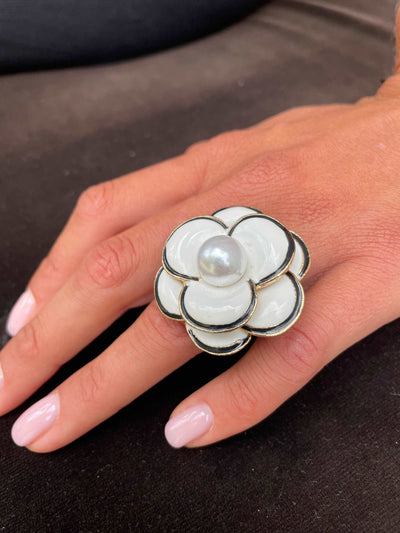 Camellia Ring, Camellia White Ring Flower Ring Pearl ring Ceramic Ring Gift for her Flower ring X Large White Ring Adjustable size