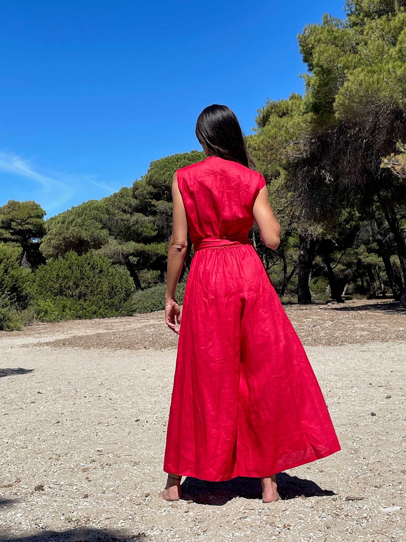 Wide Leg Linen Jumpsuit in Vibrant Red, Wrap Linen Jumpsuit, Linen Jumpsuit for Women , Linen Romper, Linen Jumpsuit Dress, Red linen romper