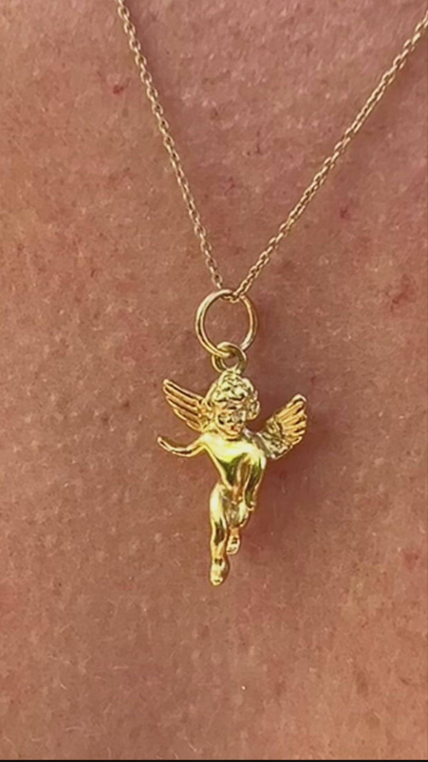 14k Solid Gold Guardian Angel Necklace