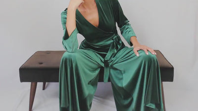 Velvet Dressing Gown in Emerald Green- Velvet Jumpsuit-Jumpsuit Women-Sexy Jumpsuit-Loungewear-Dressing Gown Women-Lounge Set-Hollywood Robe